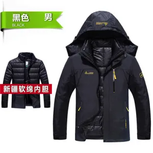 PEILOW Winter jacket men fashion 2 in 1 outwear thicken warm parka coat women`s Patchwork waterproof hood men jacket size M~6XL