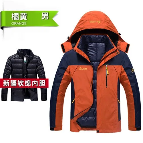 PEILOW Winter jacket men fashion 2 in 1 outwear thicken warm parka coat women`s Patchwork waterproof hood men jacket size M~6XL