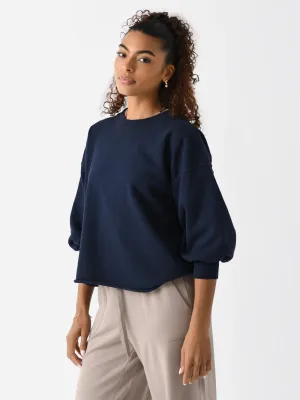 Perfect White Tee Niall Cotton Fleece 3/4 Crewneck Sweatshirt Navy