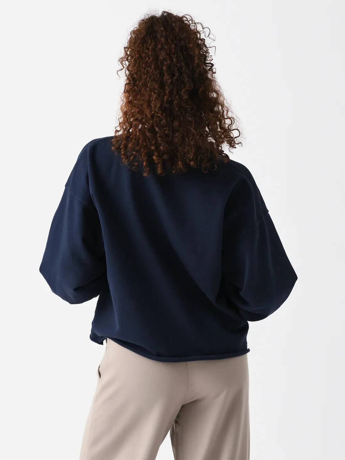 Perfect White Tee Niall Cotton Fleece 3/4 Crewneck Sweatshirt Navy