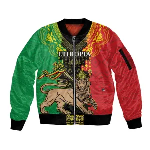 Personalised Afro Ethiopia Sleeve Zip Bomber Jacket Lion Of Judah - African Pattern LT15