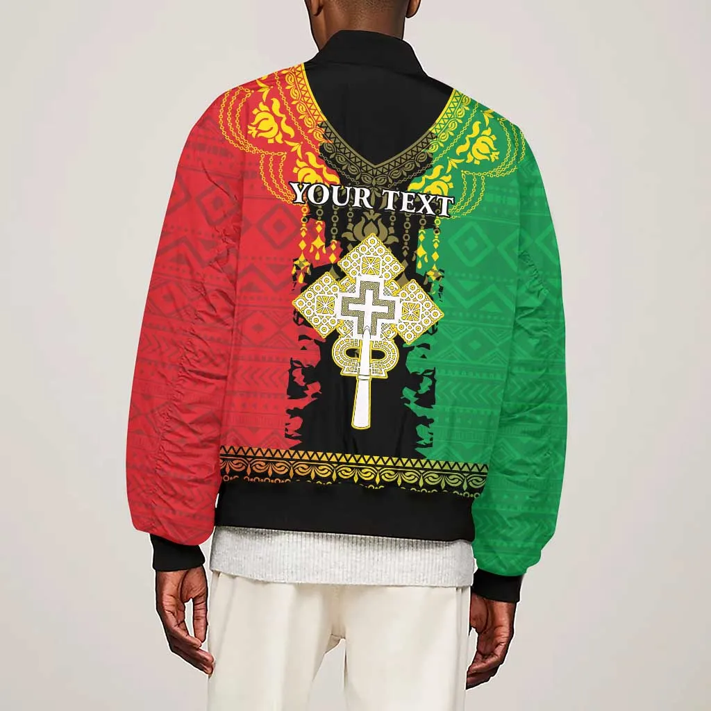 Personalised Afro Ethiopia Sleeve Zip Bomber Jacket Lion Of Judah - African Pattern LT15