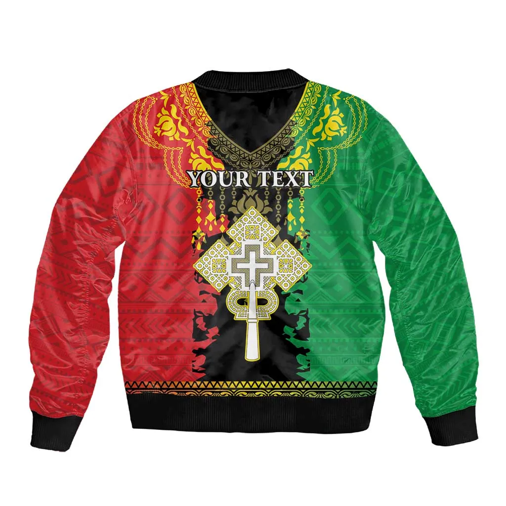 Personalised Afro Ethiopia Sleeve Zip Bomber Jacket Lion Of Judah - African Pattern LT15