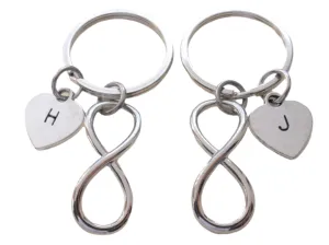 Personalized & Matching Couples Keychain Set with Infinity Symbol & Customizable Heart Tag