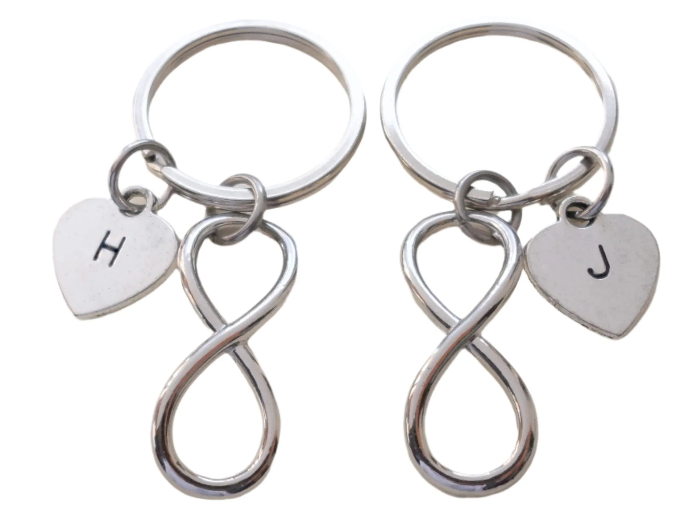 Personalized & Matching Couples Keychain Set with Infinity Symbol & Customizable Heart Tag