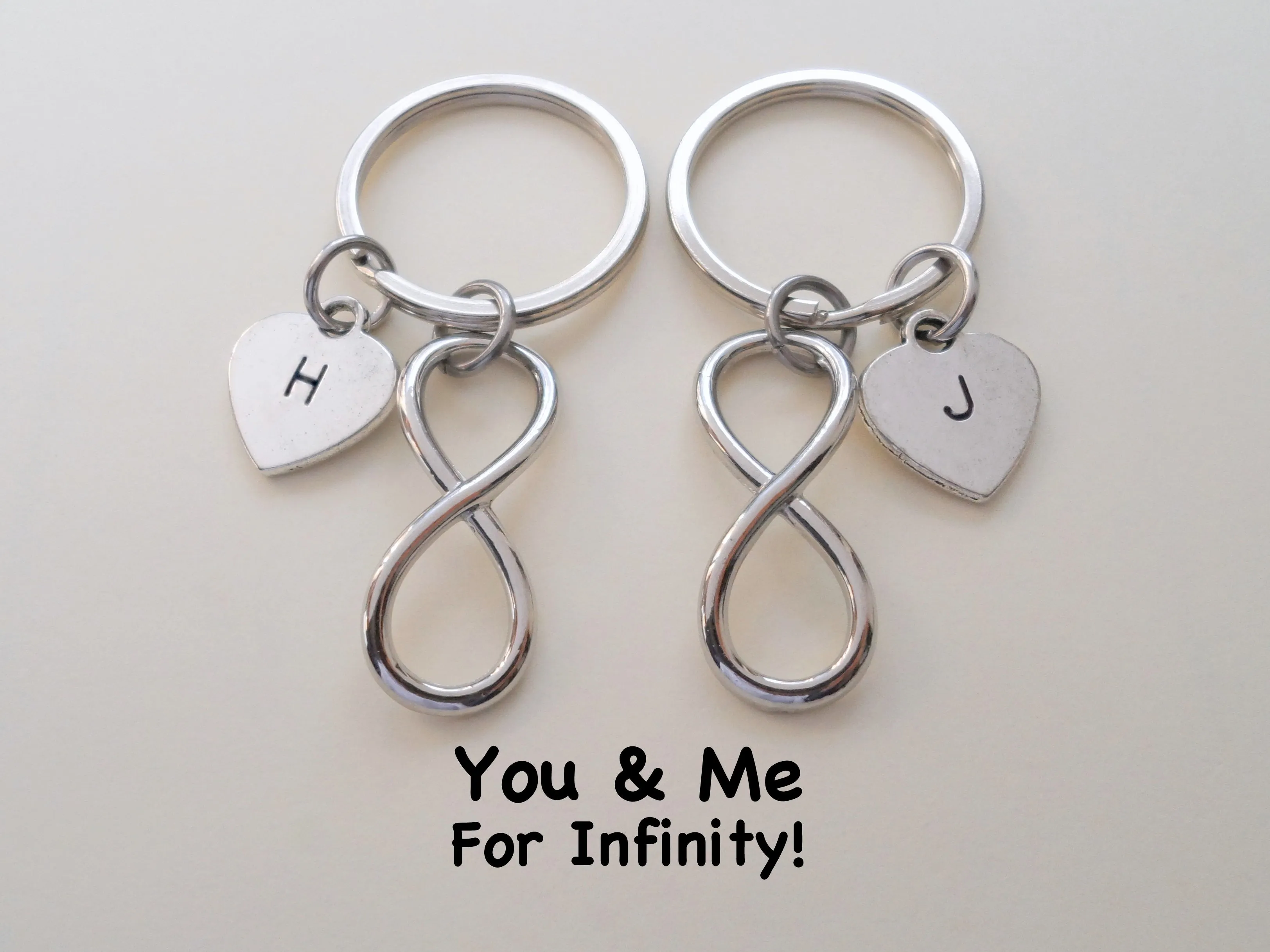 Personalized & Matching Couples Keychain with Infinity Symbol   Optional Heart Tag