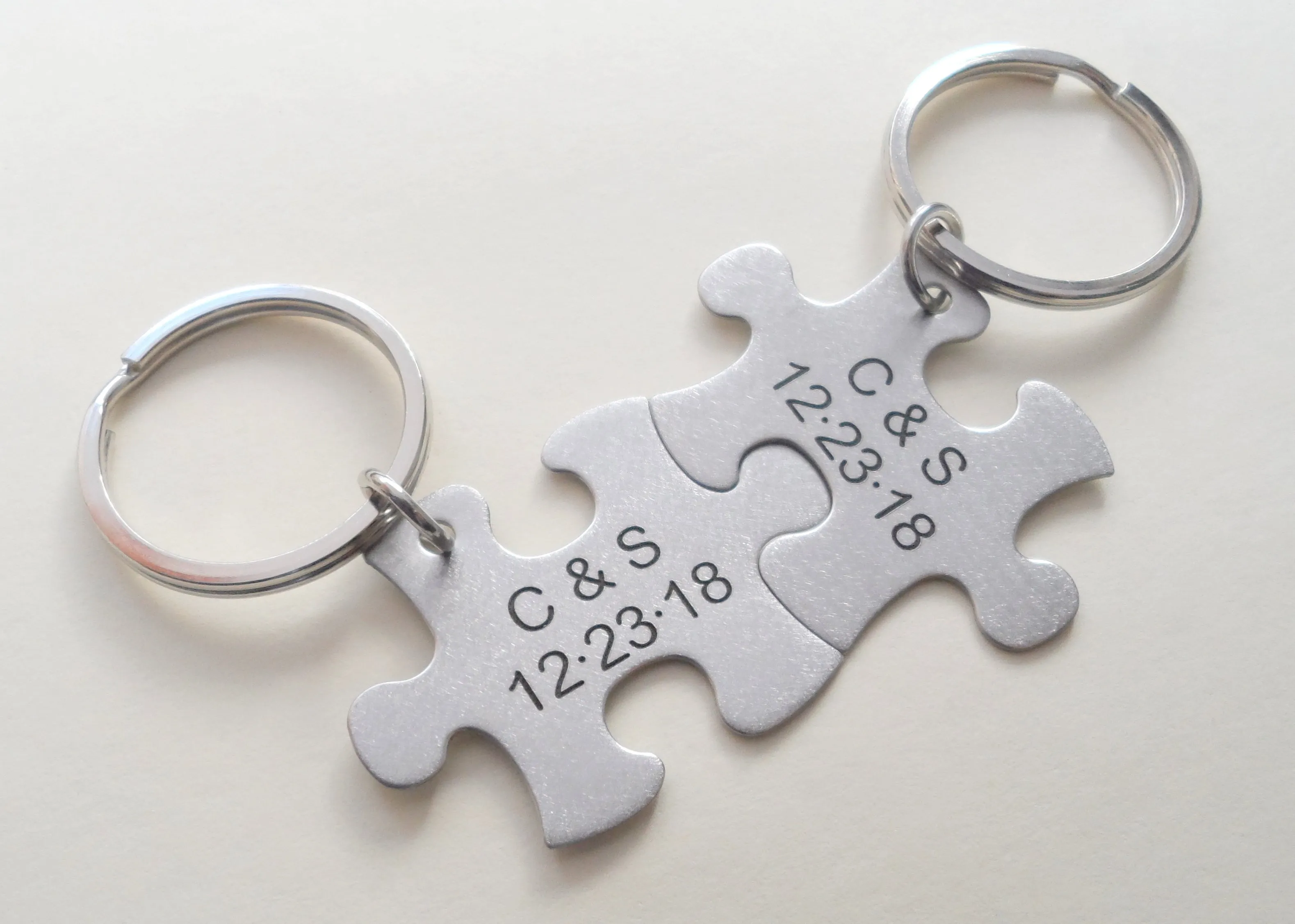 Personalized & Matching Couples Puzzle Keychains   Custom Engraving from JE