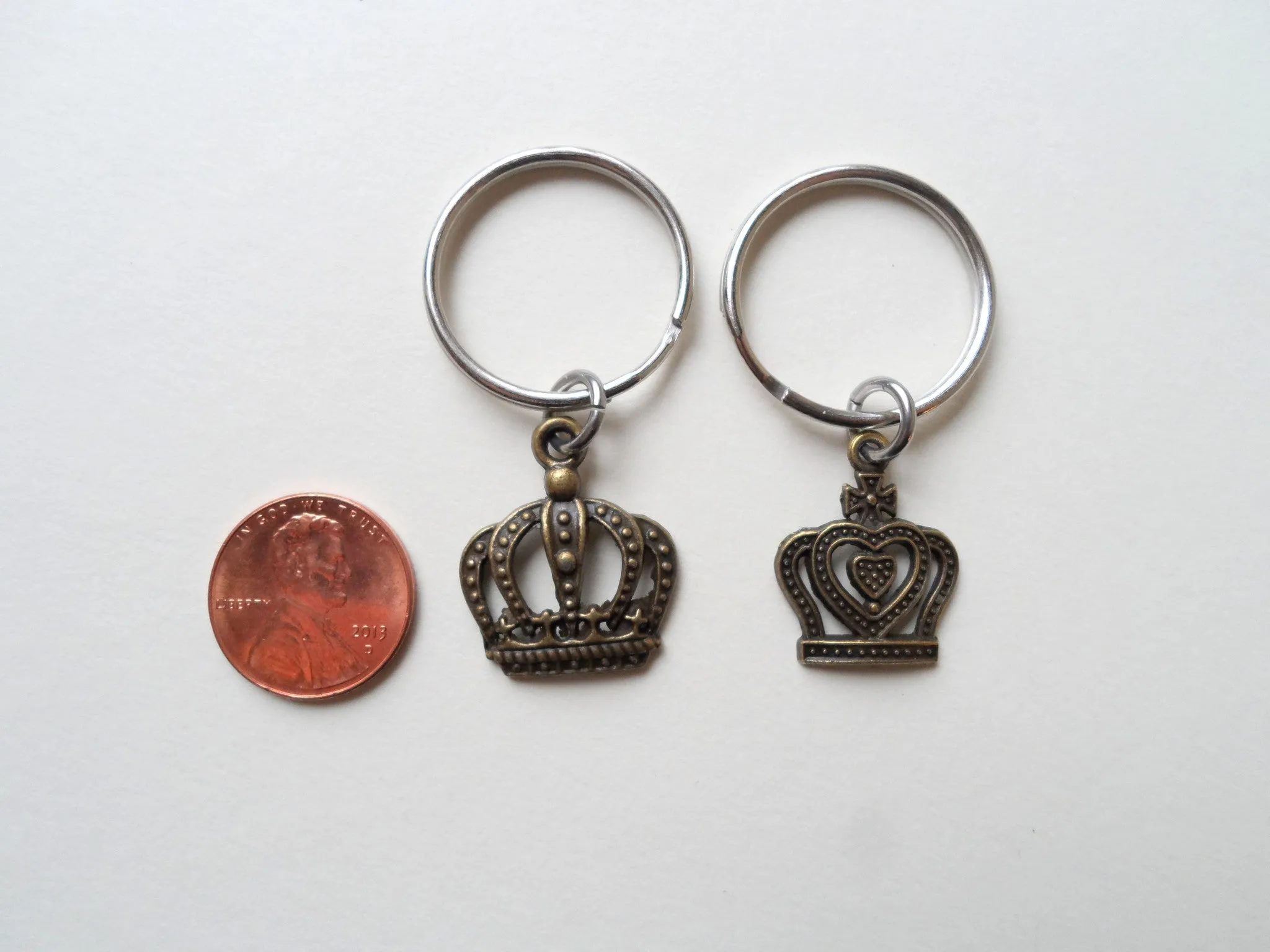 Personalized & Matching King & Queen Crown Couples Keychain in Bronze | Jewelry Everydayc