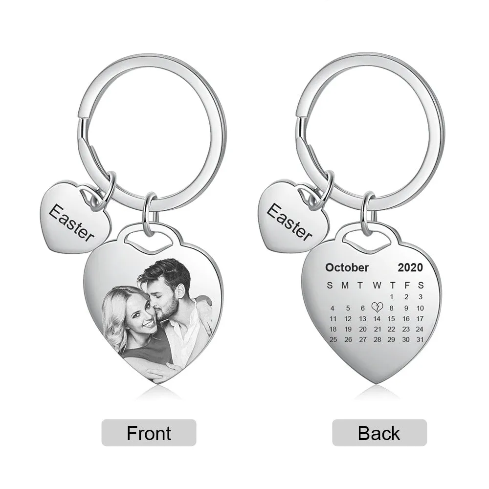 Personalized Date & Name Engraved Calendar Keychains For women