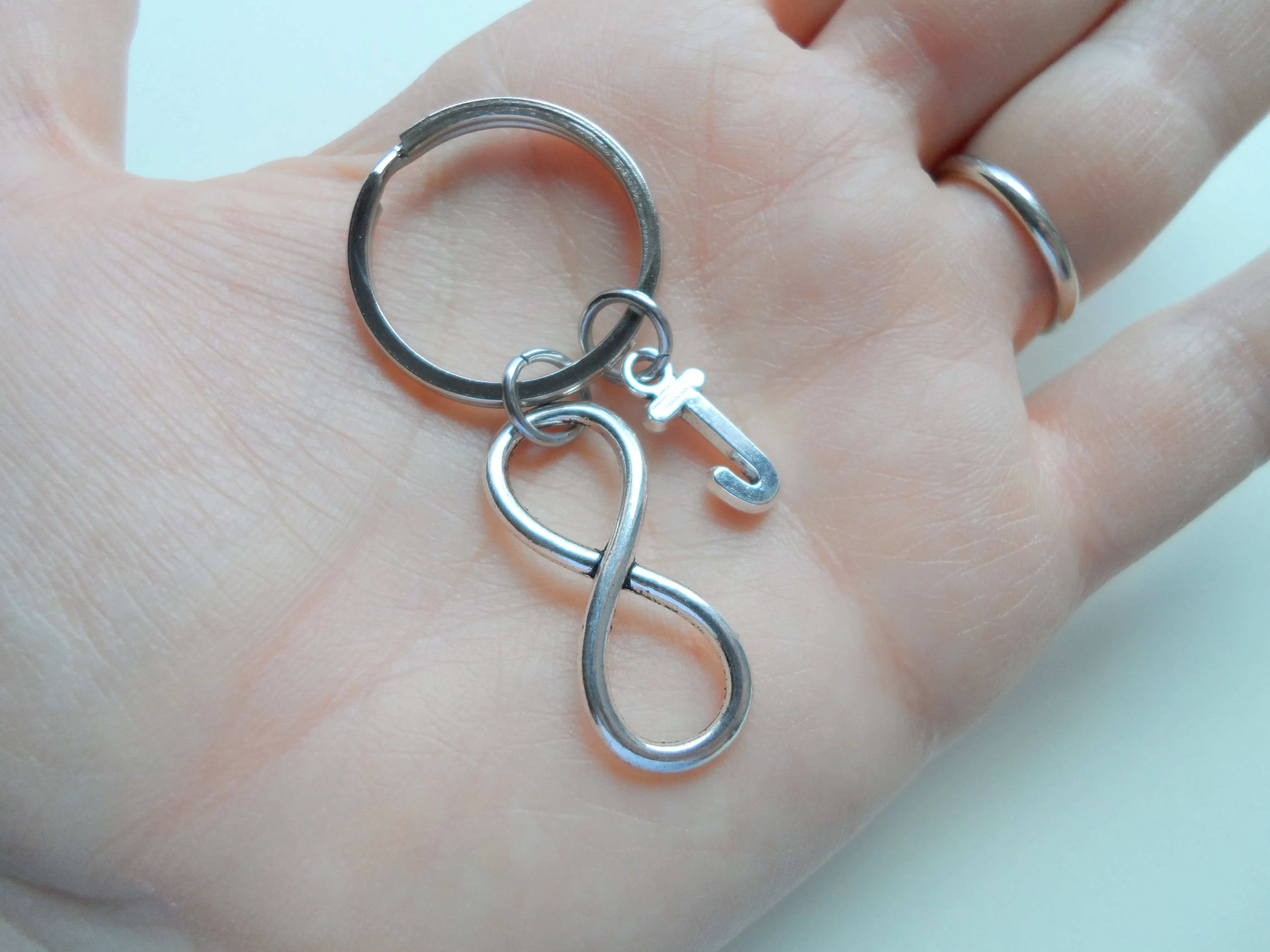 Personalized Double Infinity & ASL I Love You Hand Charm Keychains with Letter Charms; Couple Keychains, Best Friends Keychains