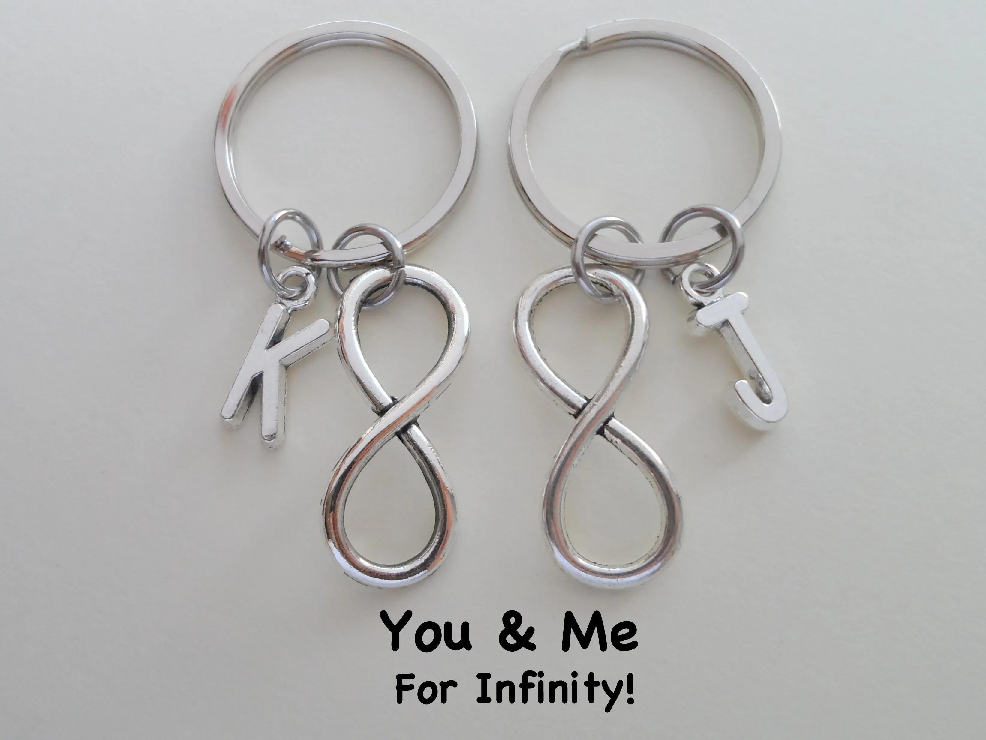 Personalized Double Infinity & ASL I Love You Hand Charm Keychains with Letter Charms; Couple Keychains, Best Friends Keychains