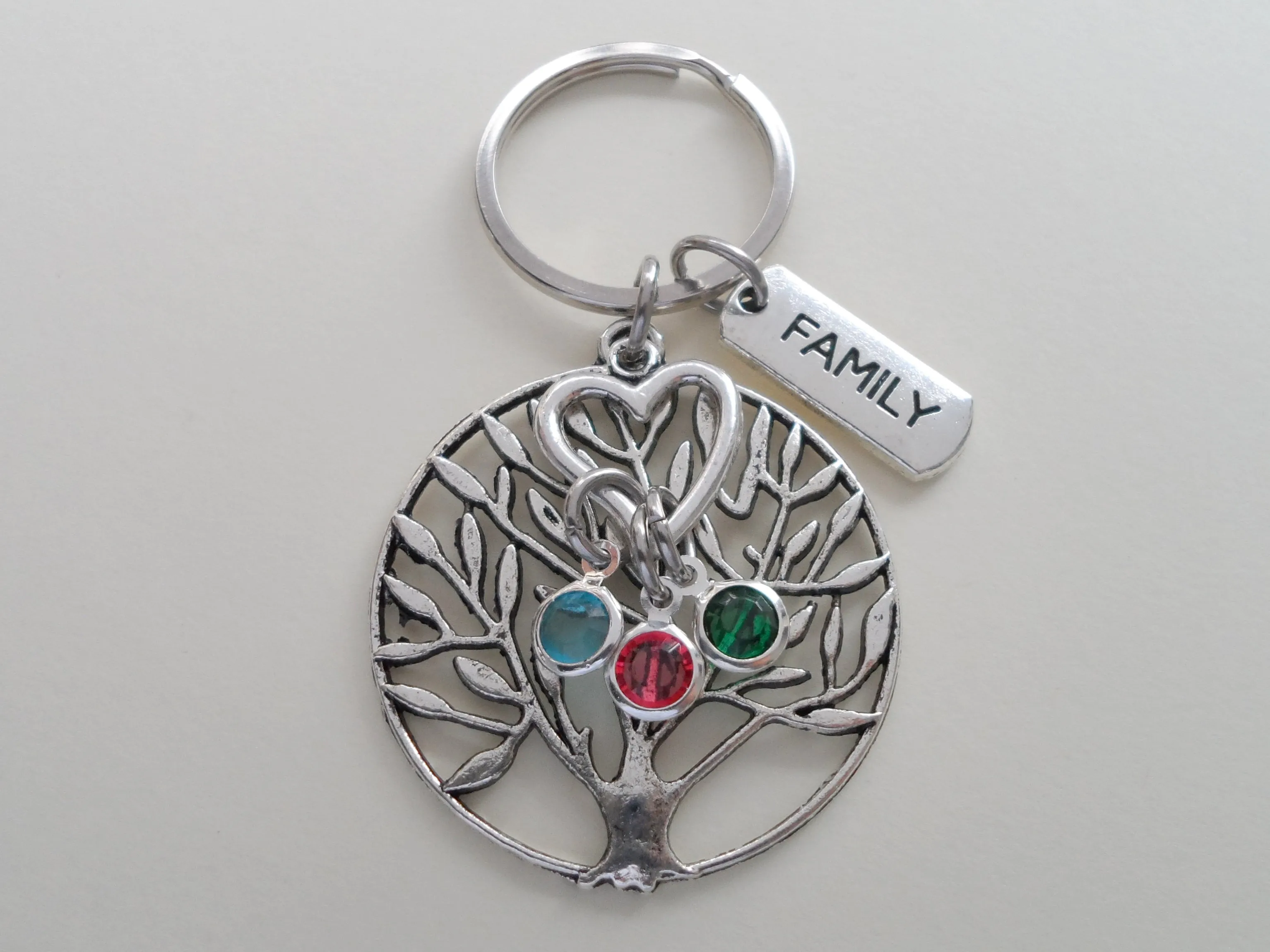Personalized Family Tree Keychain with Birthstone Charms, Gift for Mom, or Grandma