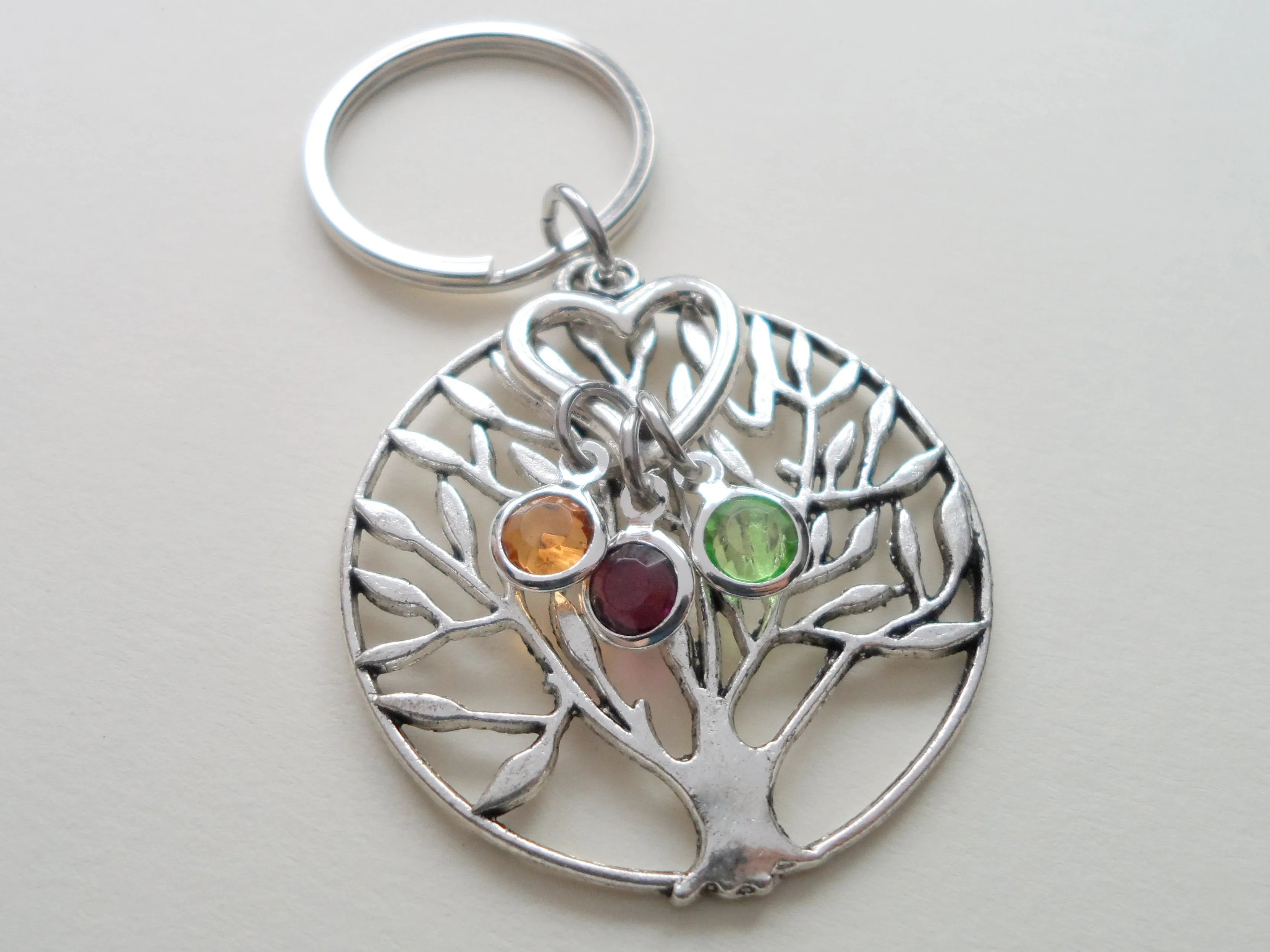 Personalized Family Tree Keychain with Birthstone Charms, Gift for Mom, or Grandma