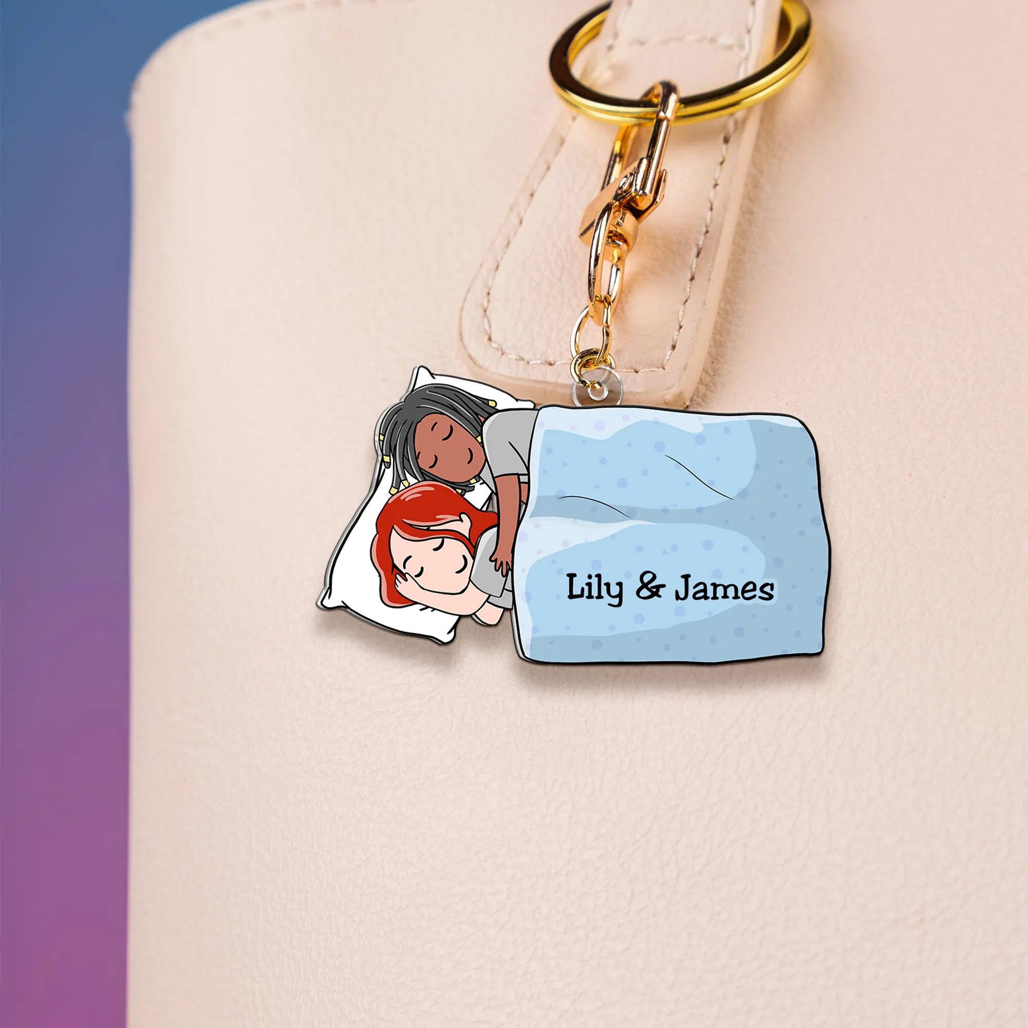 Personalized Gifts For Couple Keychain Couple Sleeping 01QHHU110225HH