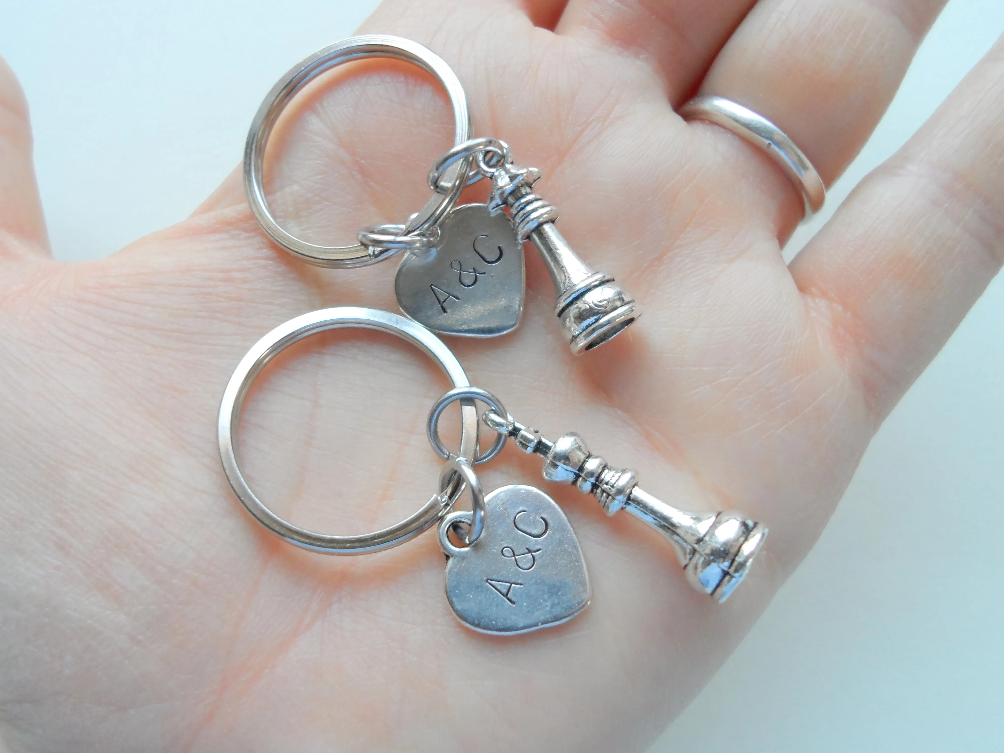 Personalized, Matching Couples King & Queen Chess Piece Keychains w/ Customization