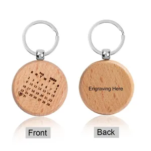 Personalized Name & Date Engraving Wooden Keychains