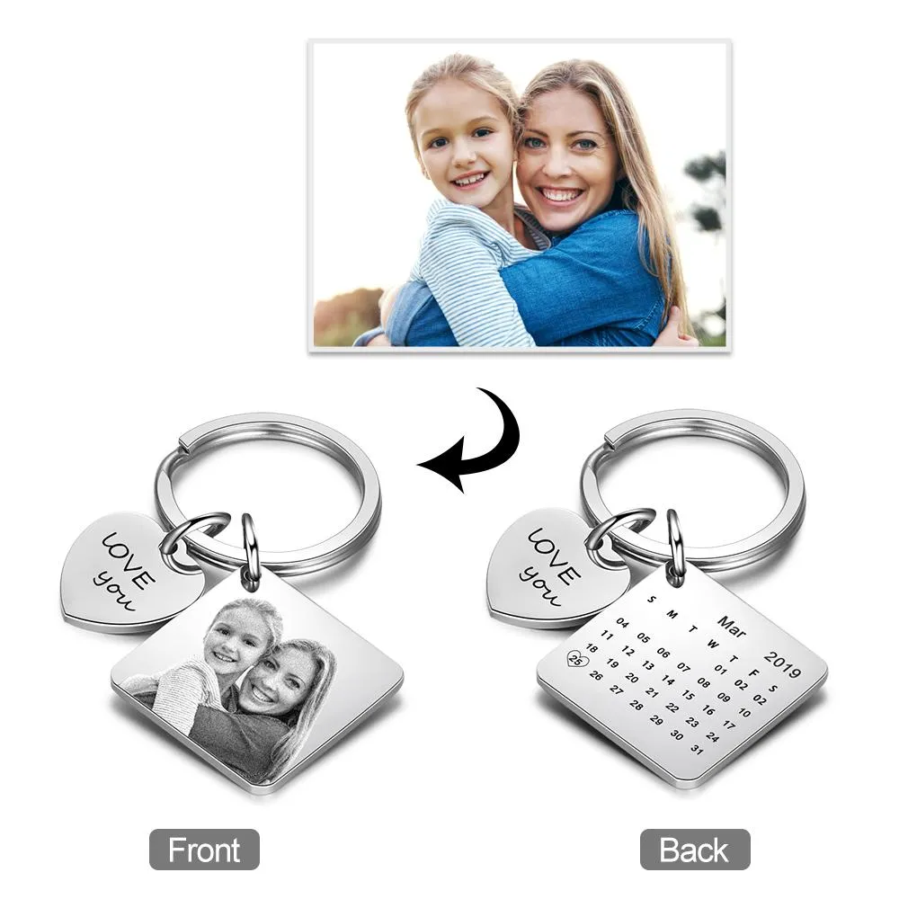 Personalized Photo & Date Engraved Keyring