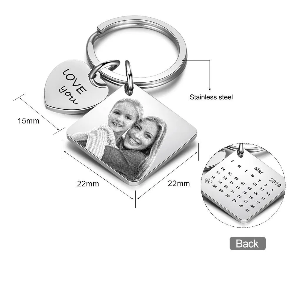 Personalized Photo & Date Engraved Keyring