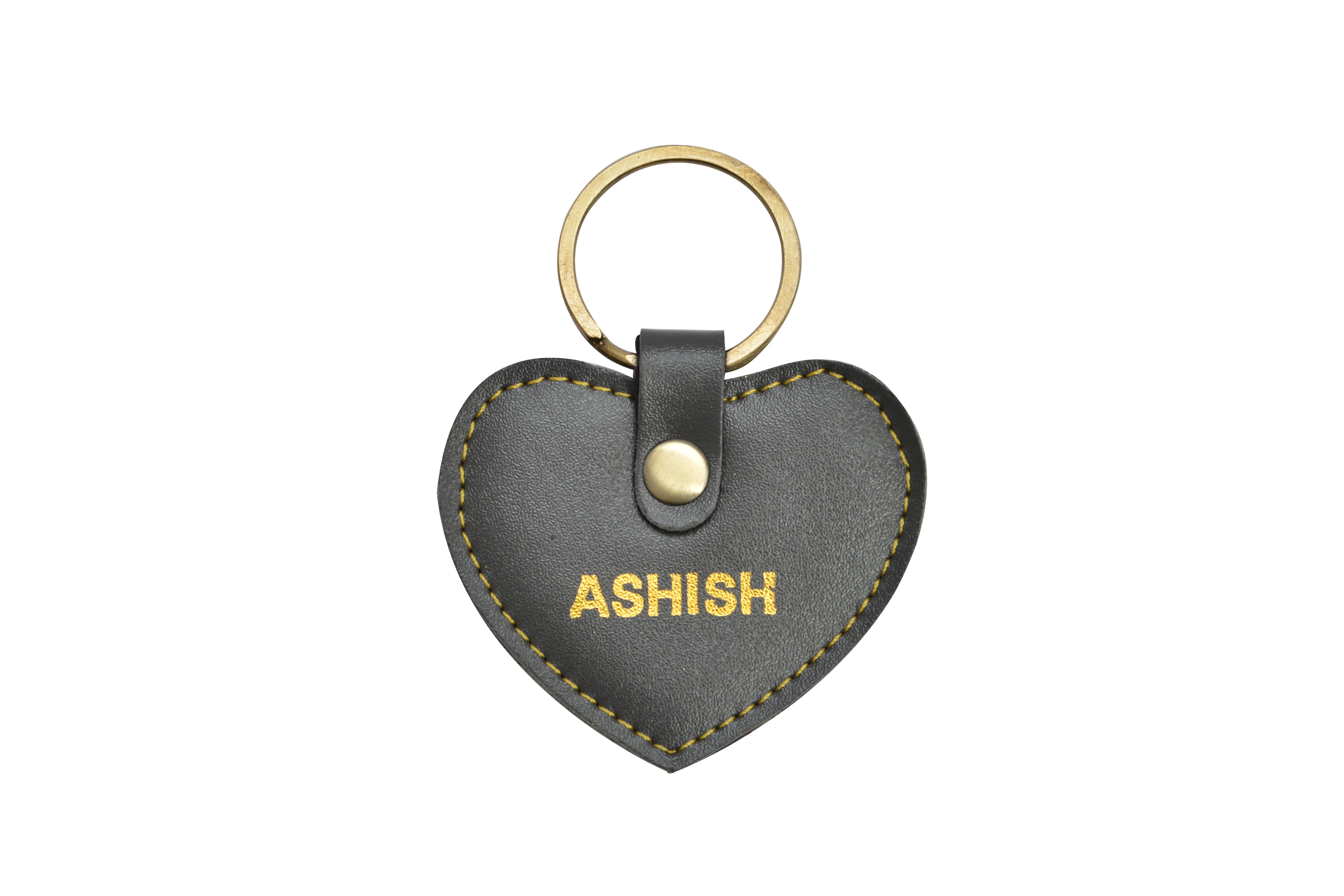 Personalized Stylish Vegan Leather Heart Keychain - Grey