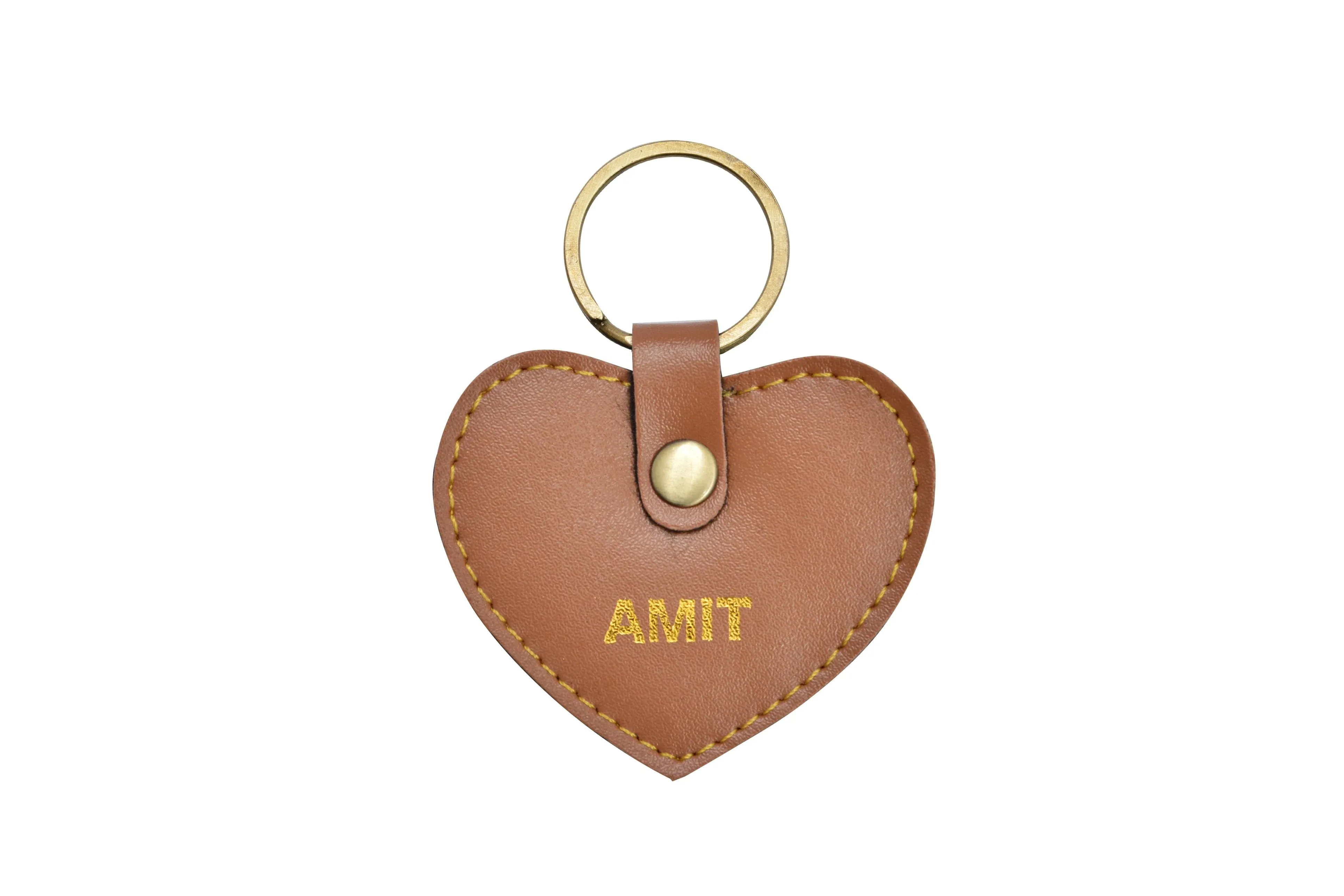 Personalized Stylish Vegan Leather Heart Keychain - Tan