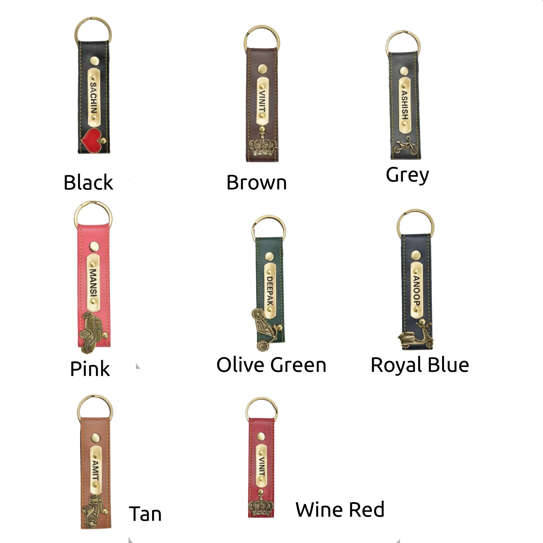 Personalized Stylish Vegan Leather Keychain - Wine-