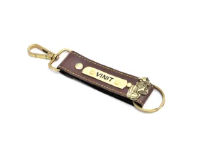 Personalized Vegan Leather Keychain with Hook - Brown
