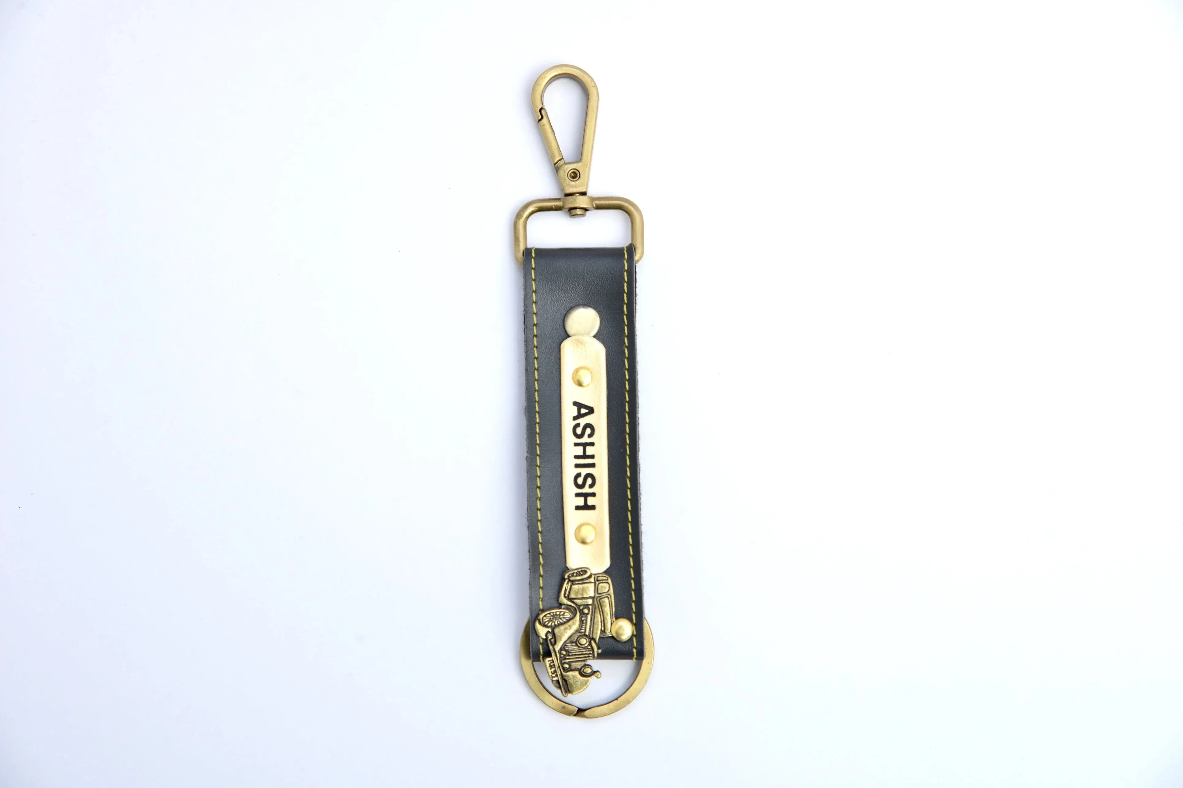 Personalized Vegan Leather Keychain with Hook - Grey