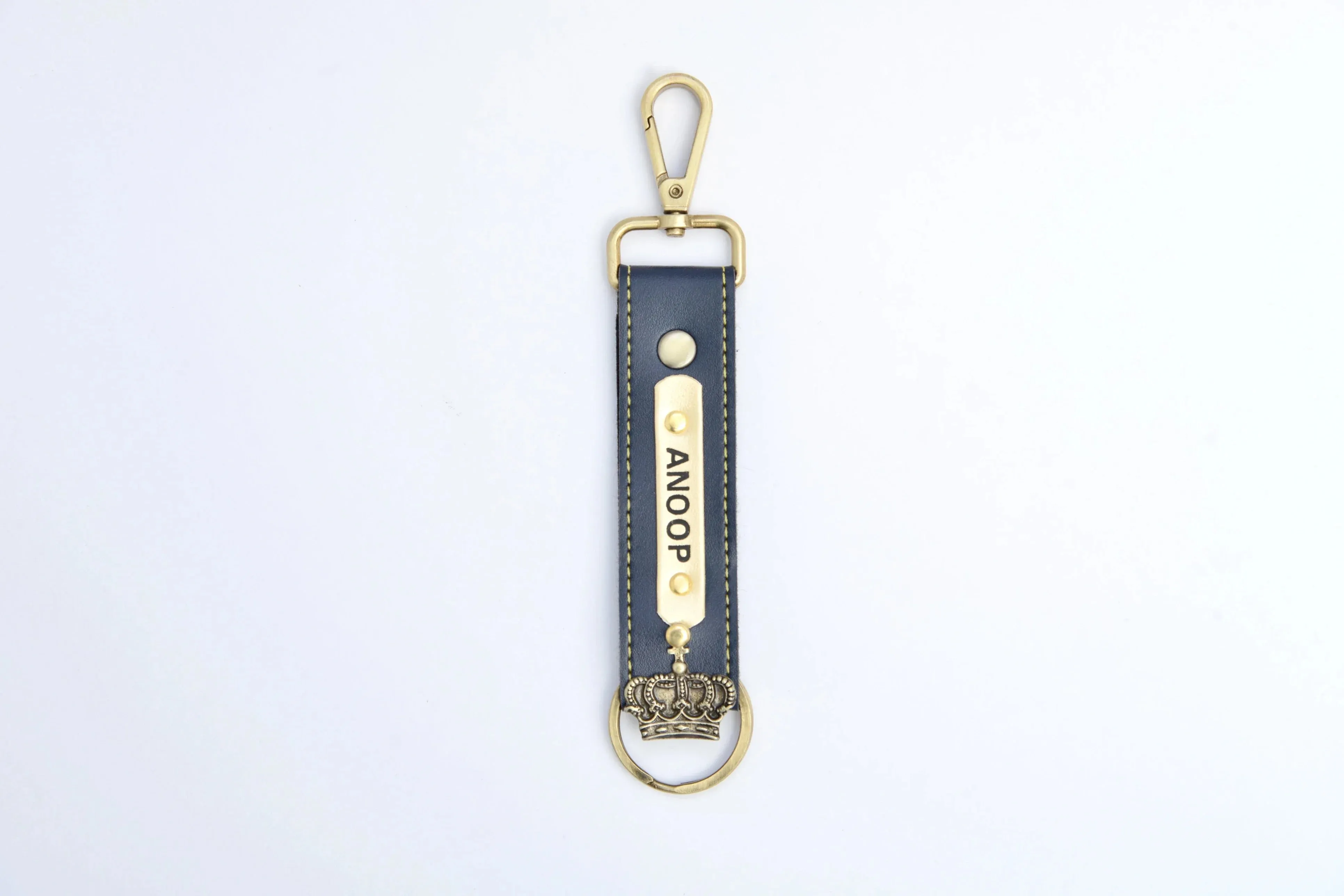Personalized Vegan Leather Keychain with Hook - Royal Blue