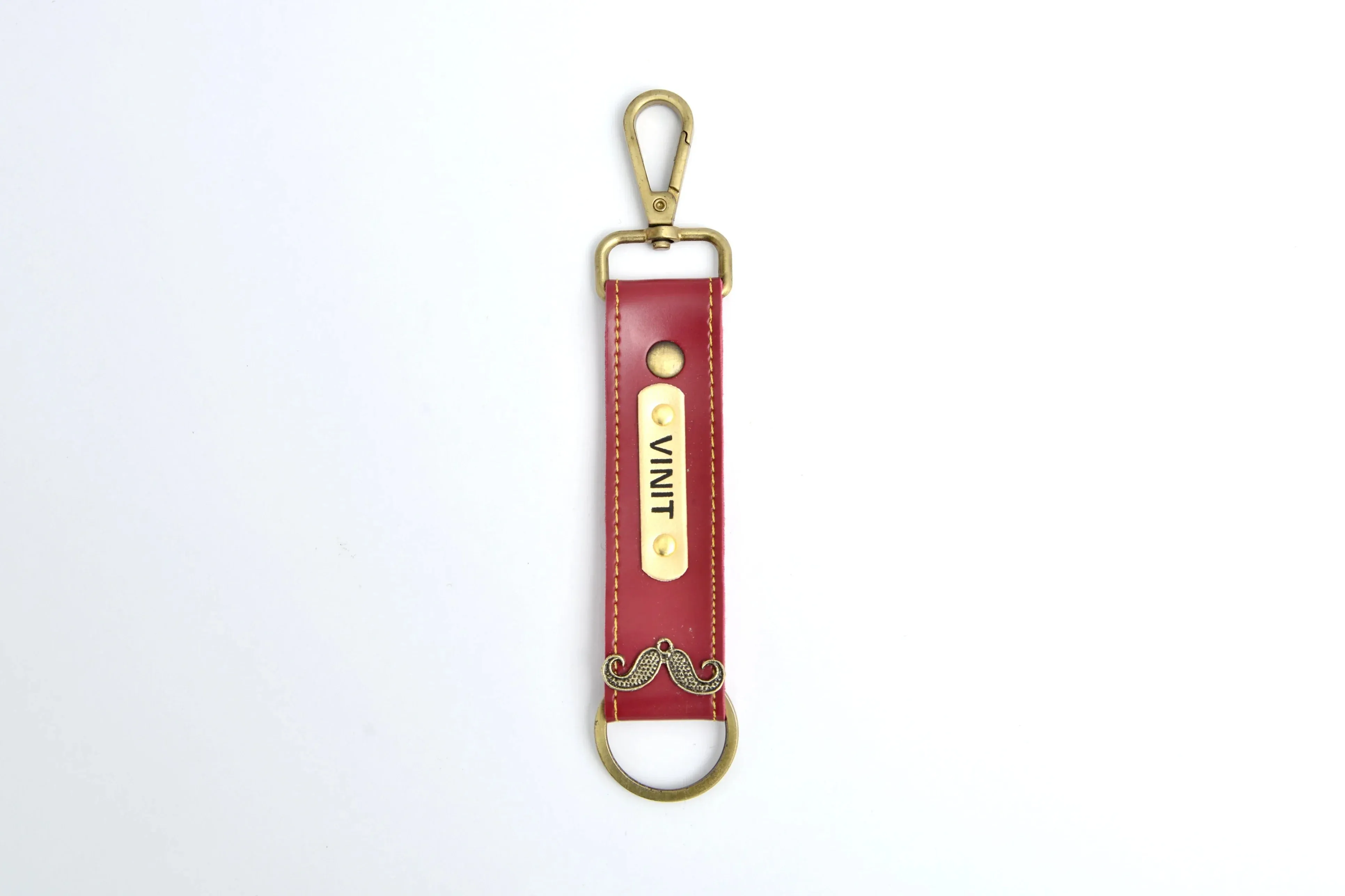 Personalized Vegan Leather Keychain with Hook - Wine