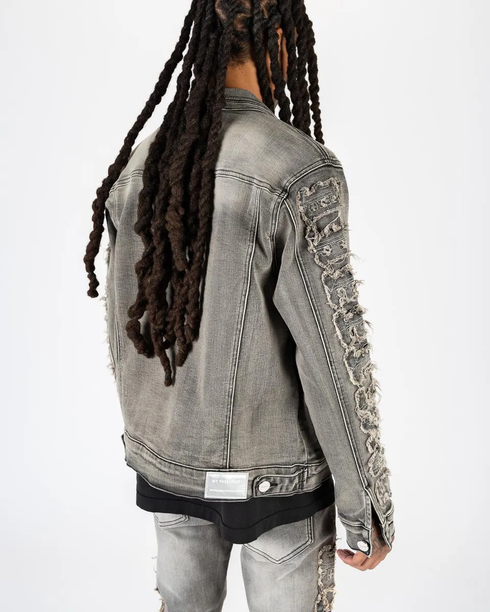 PHEELINGS NURTURE LOVE DENIM JACKET (CHARCOAL GREY/SAND)