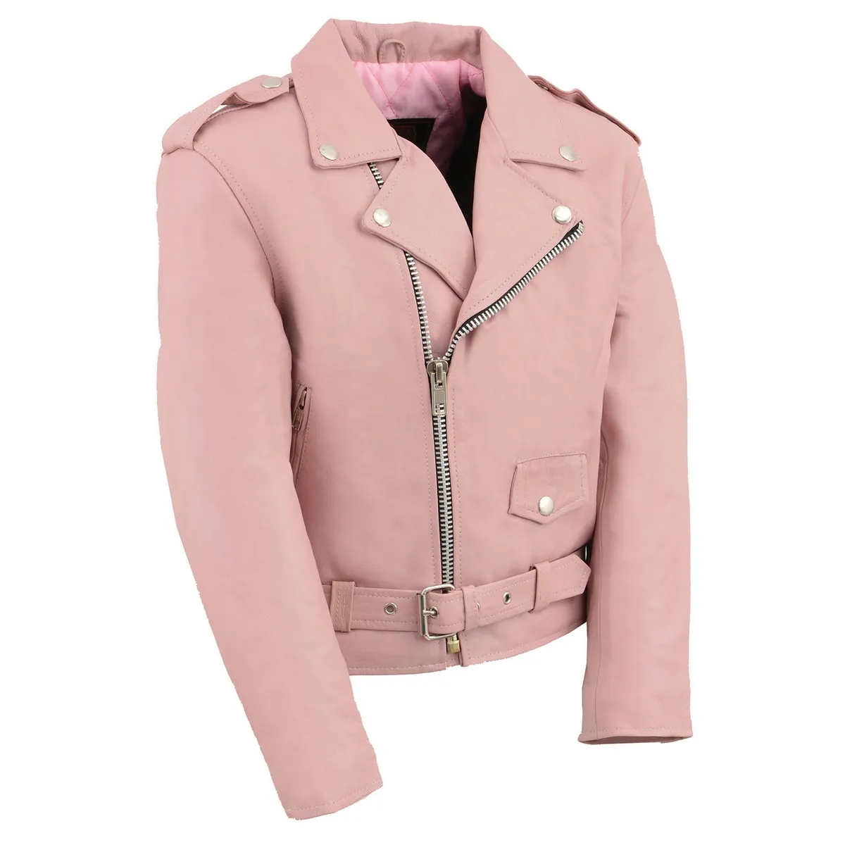 PINK COLOR SH2010 Girls Classic Style Pink Leather Motorcycle Jacket
