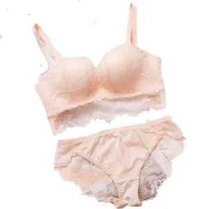 Pink embroidered lace satin lingerie set
