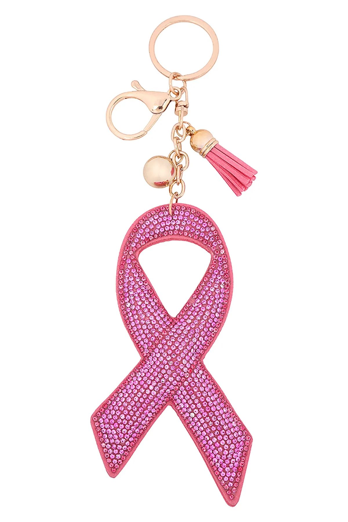 PINK RIBBON AWARENESS RHINESTONE TASSEL KEYCHAIN