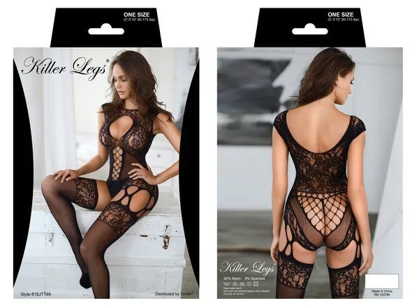 Play Hard Two Piece Garter Fishnet Bodystocking