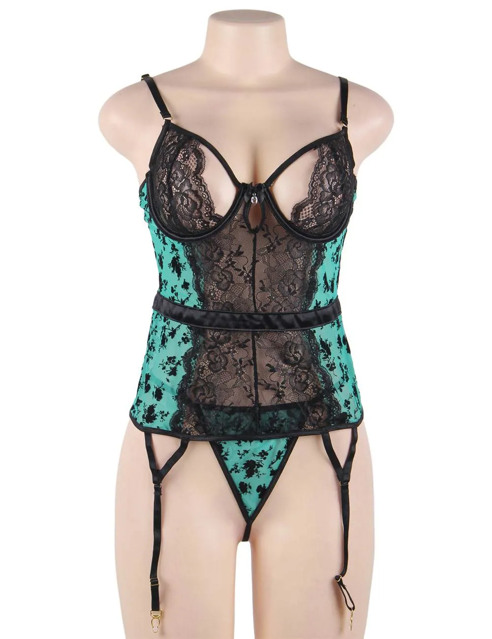 Plus Size Egypt Exquisite Lace Garter Lingerie With Underwire