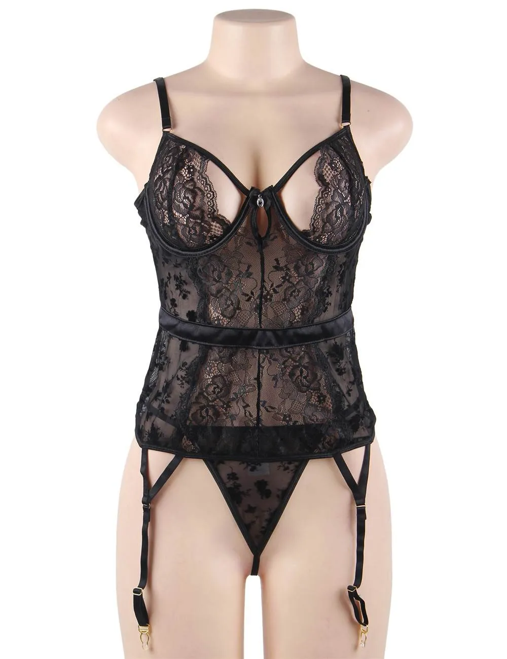 Plus Size Egypt Exquisite Lace Garter Lingerie With Underwire