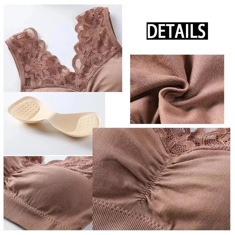 Plus Size Push-Up Sports Bra with Lace Detail