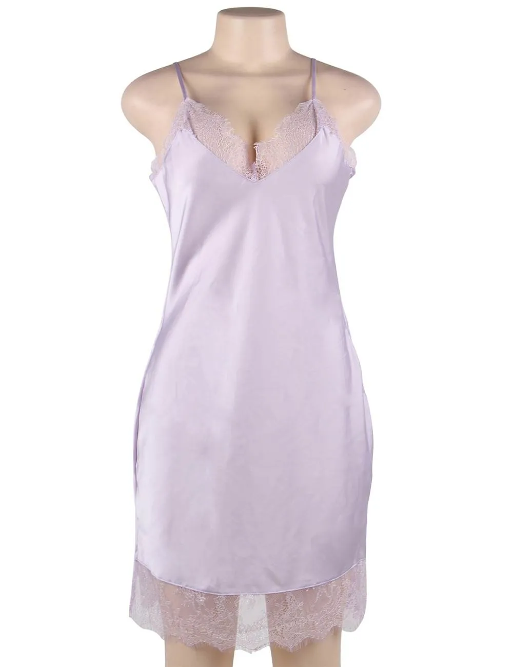 Plus Size Sexy Fashion Silk Satin Lace High Quality Women Pajama