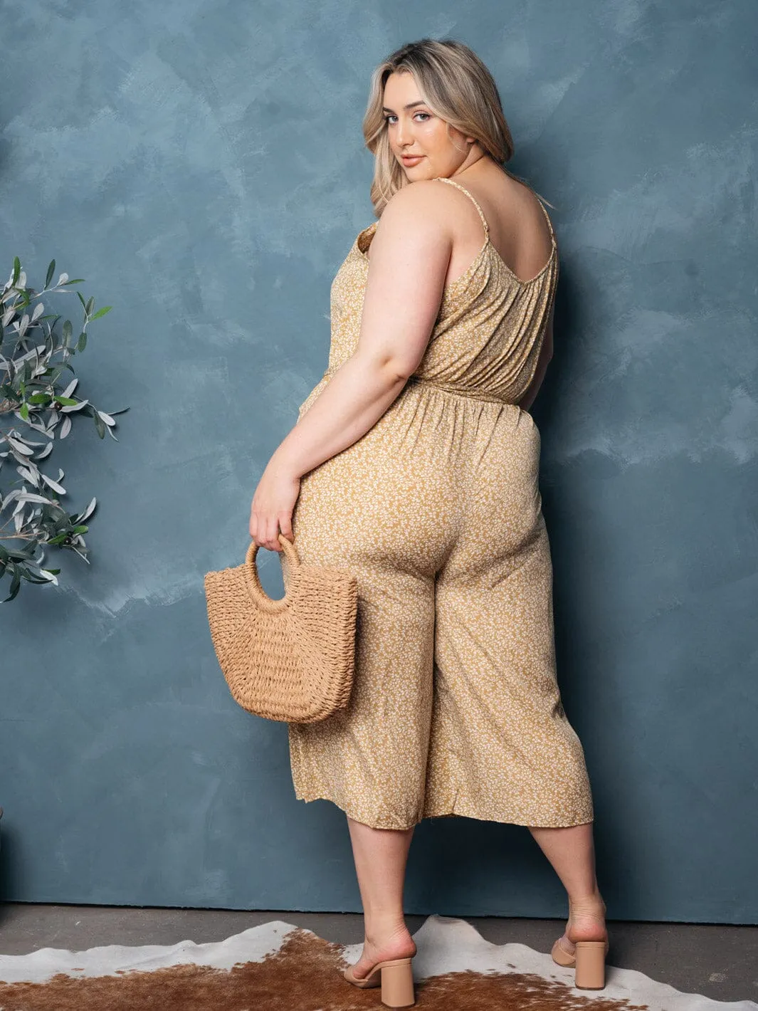 PLUS SIZE SLEEVELESS SELF TIE FLORAL JUMPSUIT