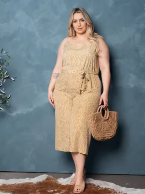 PLUS SIZE SLEEVELESS SELF TIE FLORAL JUMPSUIT