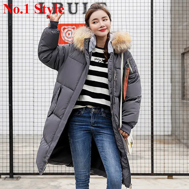 Plus Size Winter Jackets Women Coats Big Fur Collar Hooded Down Jacket Warm Long Parka Women Thicken Cotton Jackets 2018 New