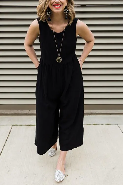 Pockets Sleevelss Wide Leg Jumpsuits
