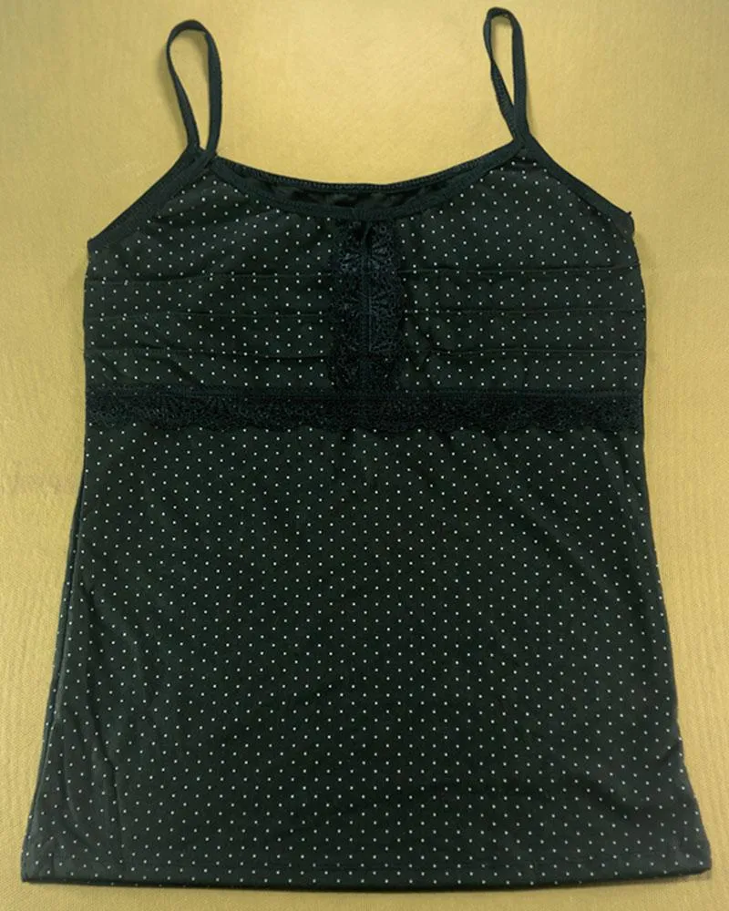 Polka Dotted Cotton Camisole For Women - Color Black - MA-6