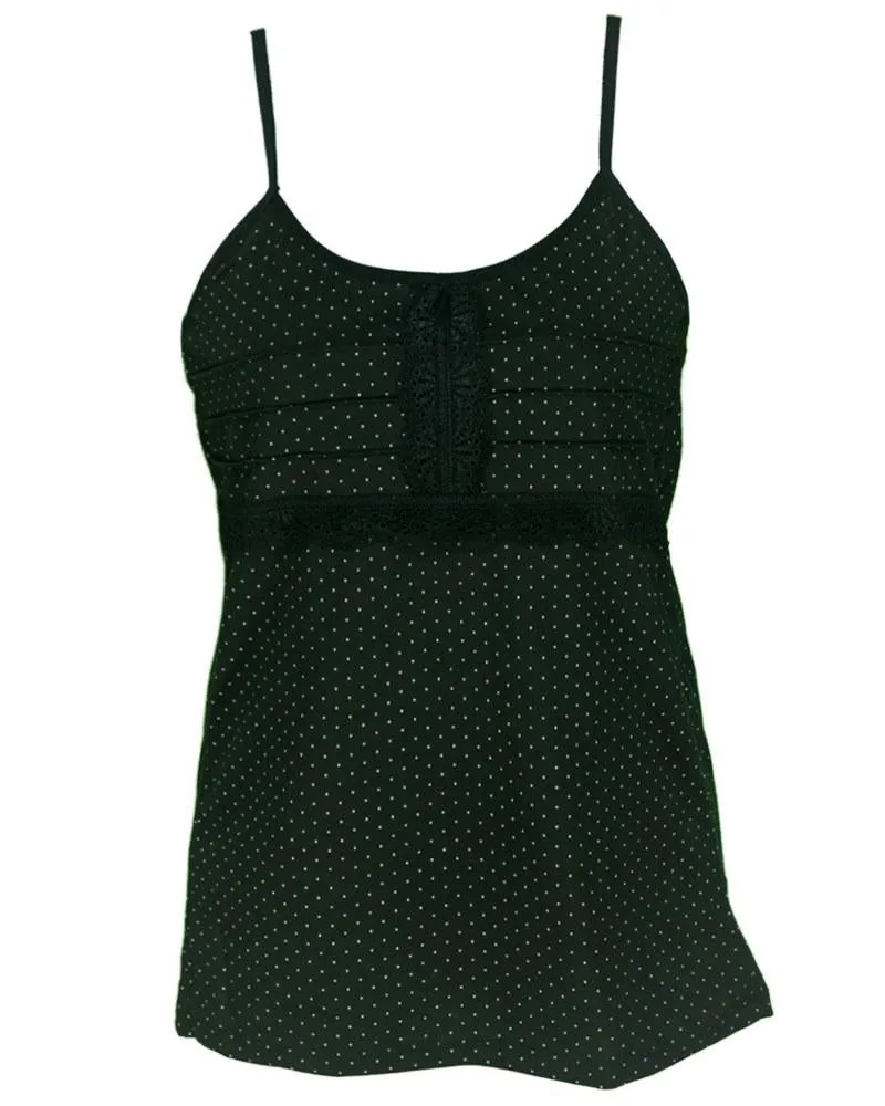 Polka Dotted Cotton Camisole For Women - Color Black - MA-6