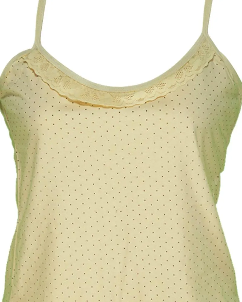 Polka Dotted Cotton Camisole With Neck Lace For Women - Color Skin - MA-8