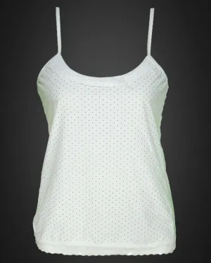 Polka Dotted Cotton Camisole With Neck Lace For Women - Color White - MA-8