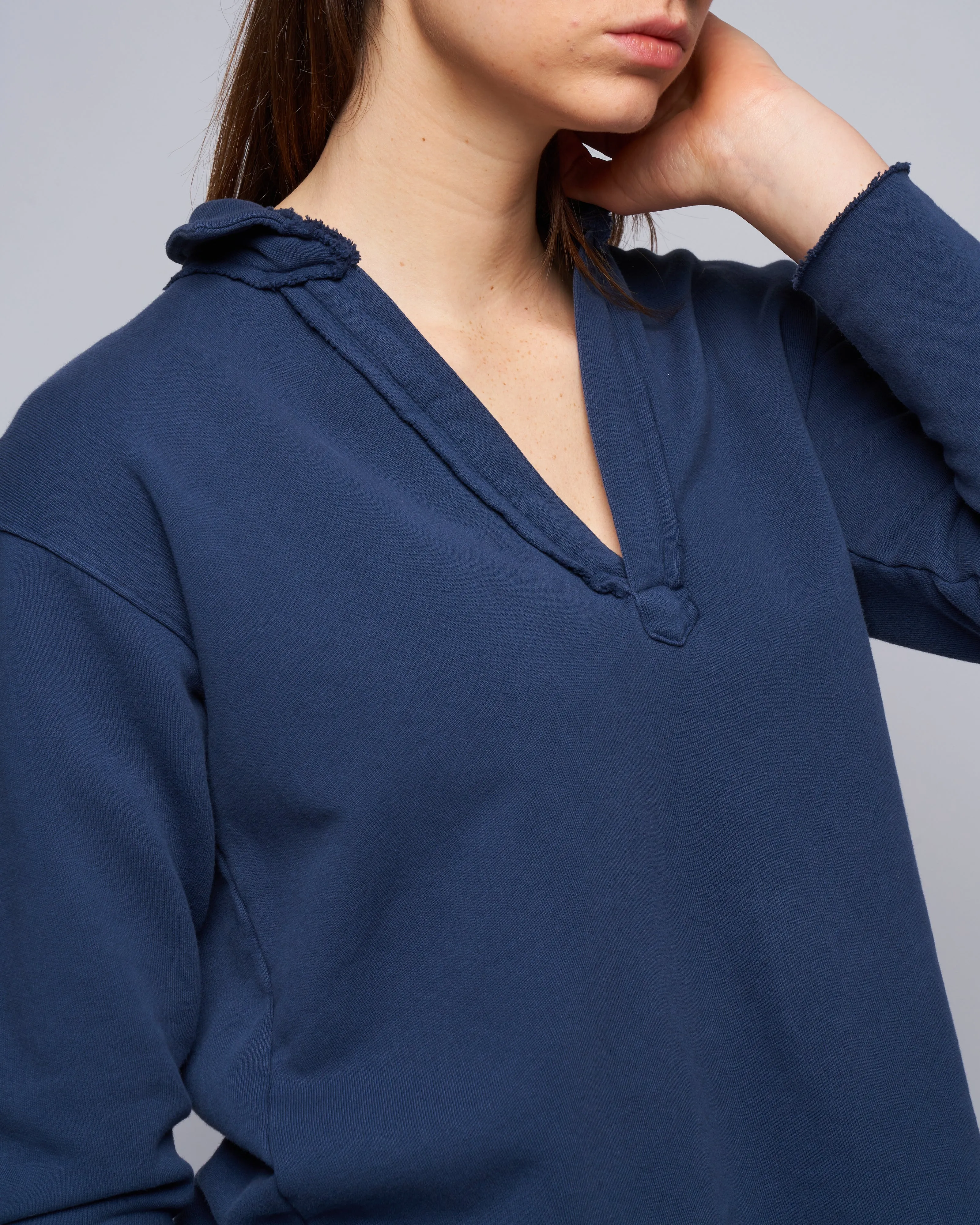popover triple fleece henley - denim