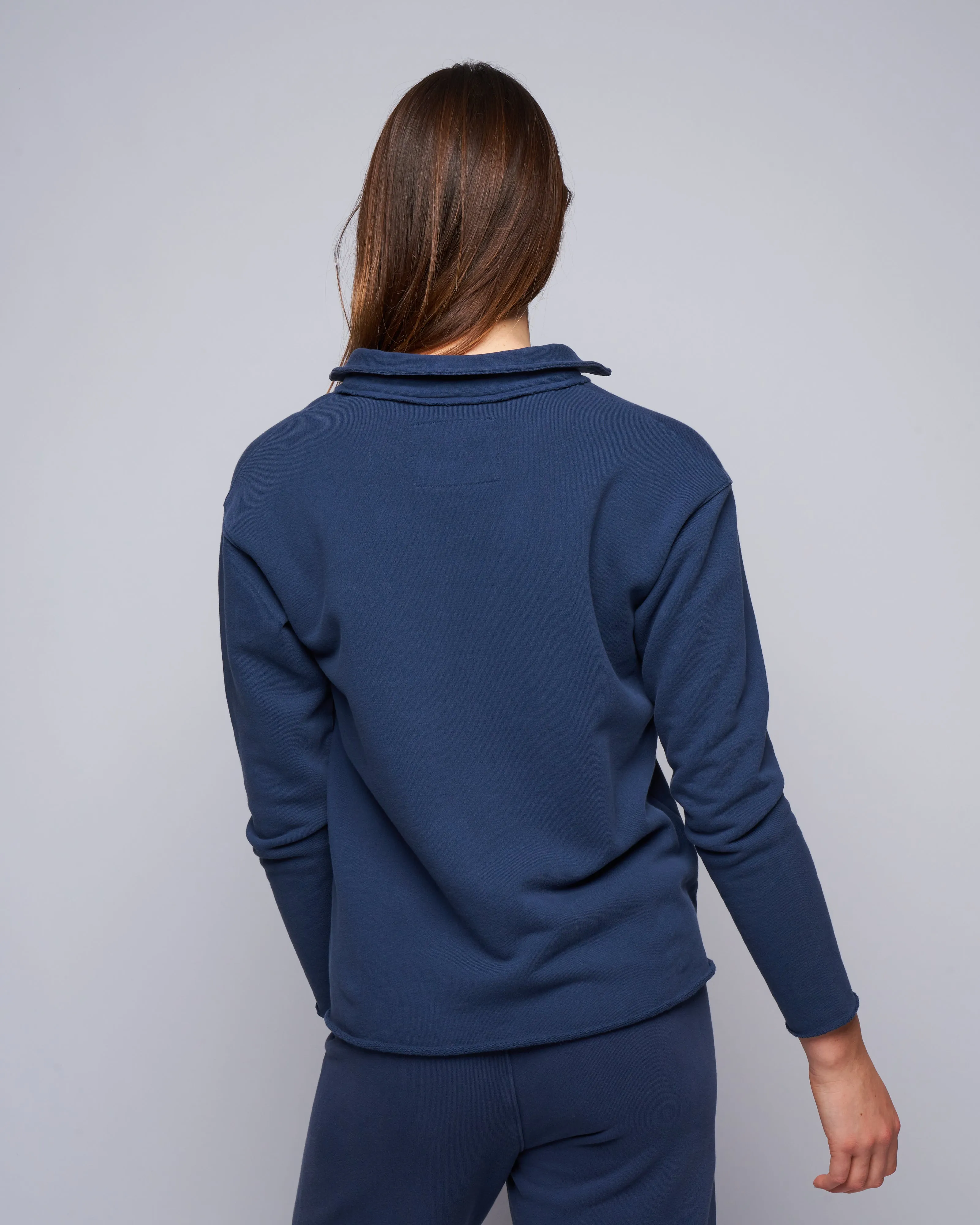 popover triple fleece henley - denim