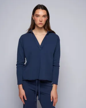 popover triple fleece henley - denim