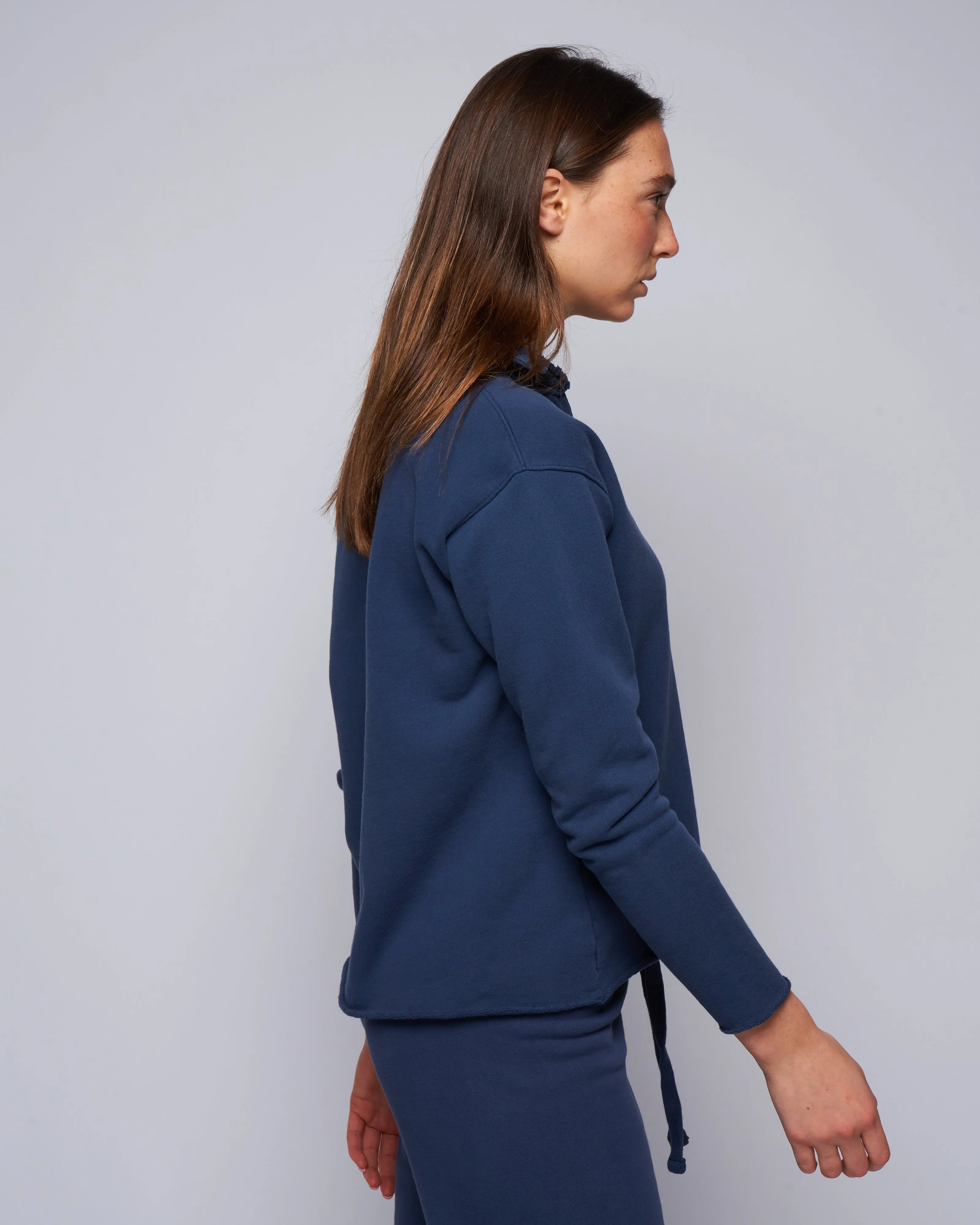 popover triple fleece henley - denim
